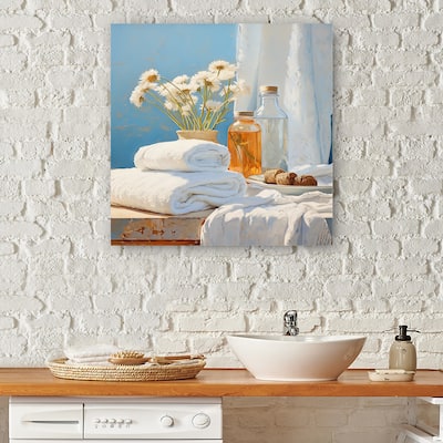 Designart "White And Orange Coastal Laundry Towels I" Laundry Wall Décor White - Modern Print Art For Living Room