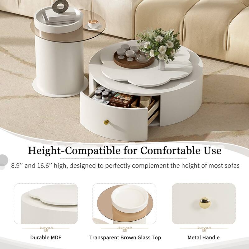 Round Coffee Table Set of 2 with 2 Drawers