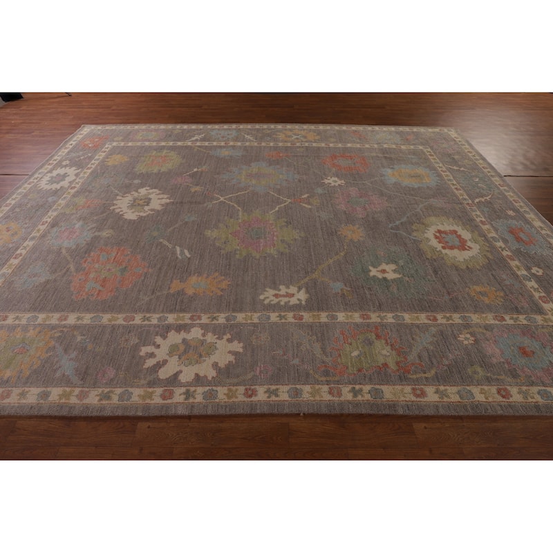 All-Over Gray Oushak Vegetable Dye Area Rug Handmade Wool Carpet - 9'0" x 11'11"