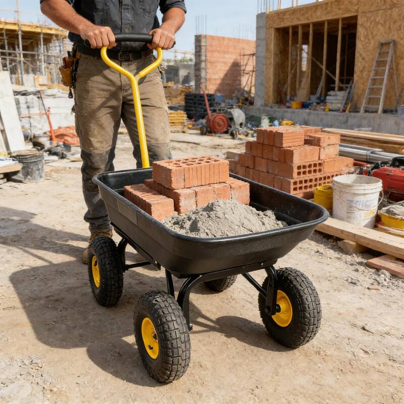 Folding Poly Garden Dump Truck - 300lb/55L Capacity, 10" Tires & Steel Frame, Black