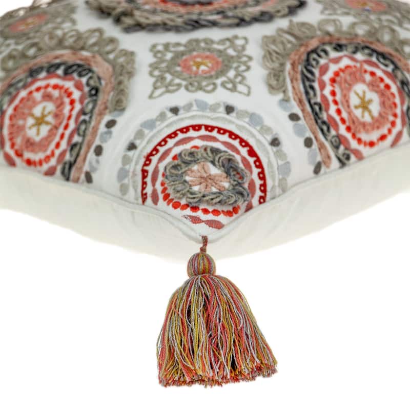 Concentric Circle Tapestry Square Cotton Throw Pillow - 18" - White and Gray