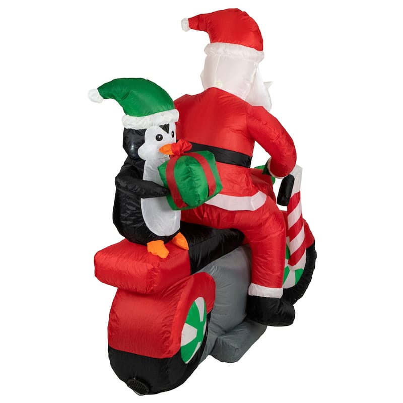 5' Inflatable Lighted Santa Penguin on Motorcycle Christmas Decoration - Red