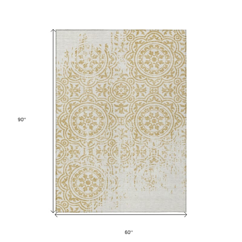 HomeRoots Medallion Transitional Rectangle Outdoor Rug