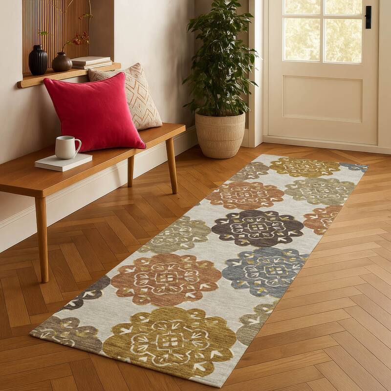 Machine Washable Indoor/ Outdoor Global Motif Chantille Rug