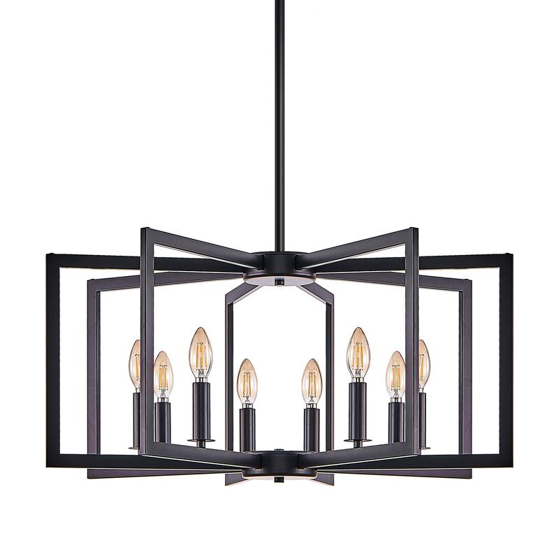 27" Modern Geometric 8-Light Chandelier - Industrial Metal Pendant Light Fixture for Living Room (Bulb Not Included)