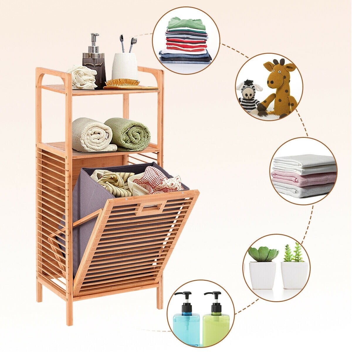 Tilt Out Bamboo Shelf Slat Frame Storage Laundry Hamper Brown Overstock 28430724 Laundry baskets and laundry bags help make light work of sorting and transporting loads. tilt out bamboo shelf slat frame storage laundry hamper brown