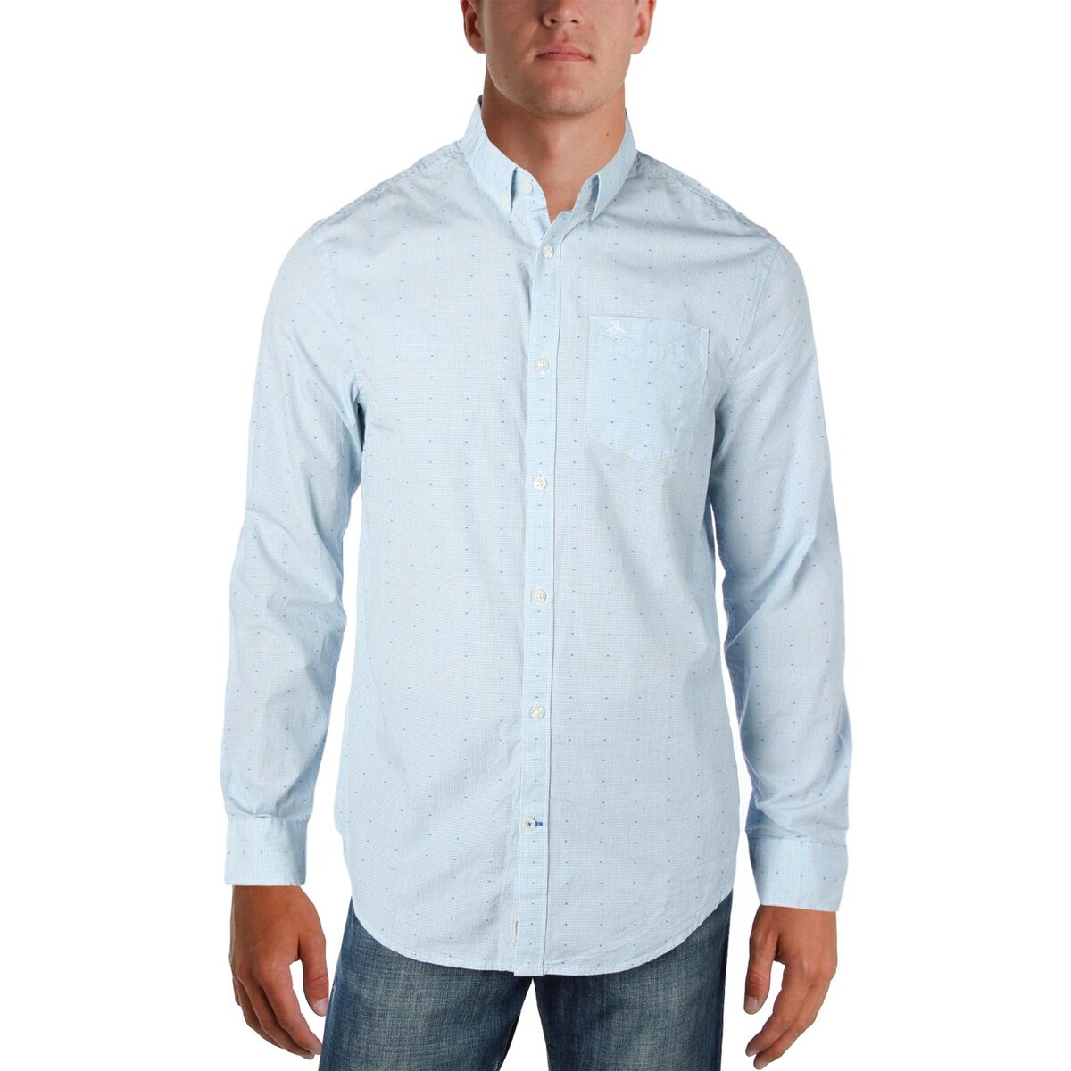 Shop Original Penguin Mens Dobby Button Down Shirt Clipped Long