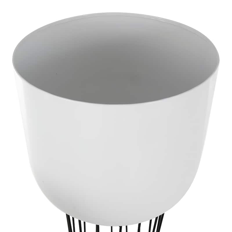 White Metal Indoor Outdoor Planter with Black Hourglass Stands (Set of 3)