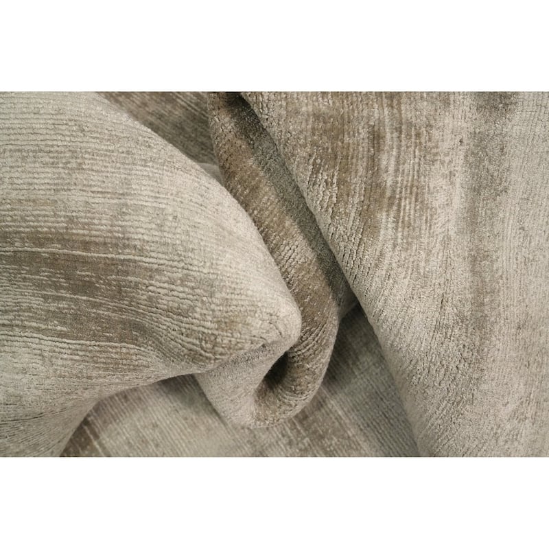 Hand Knotted Oriental Viscose Silk Carpet Modern Modern Beige & Ivories Abstract Area Rug - 11' 9'' X 8' 1''