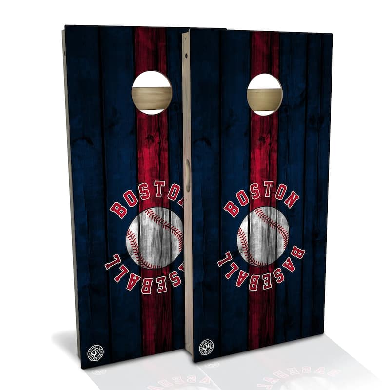 Boston Baseball Outdoor Cornhole Board Set - Backyard 2x4 - Include Edge Lights