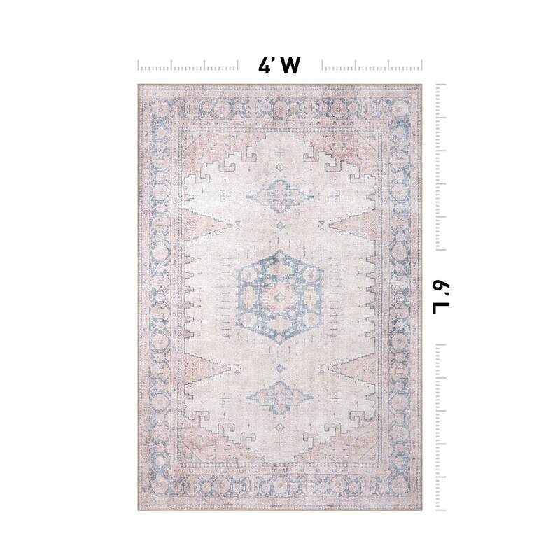 World Rug Gallery Vintage Bohemian Machine Washable Non Slip Area Rug