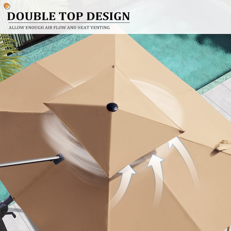 9x11FT Outdoor Patio Dual Top Umbrella Cantilever with Offset Base