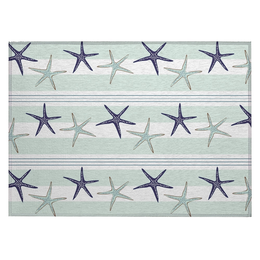 Indoor/ Outdoor Surfside Starfish Stripes Washable Rug New