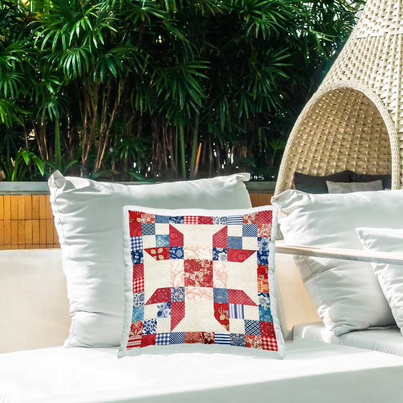 Stupell Red & Blue Traditional Quilt Pattern Printed Outdoor Throw Pillow Design by Susan Arnot