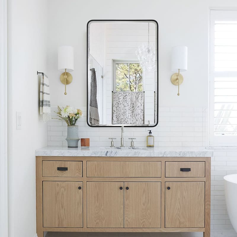 Aluminum Frame Beveled Glass Bathroom Wall Mirror with Round Corner