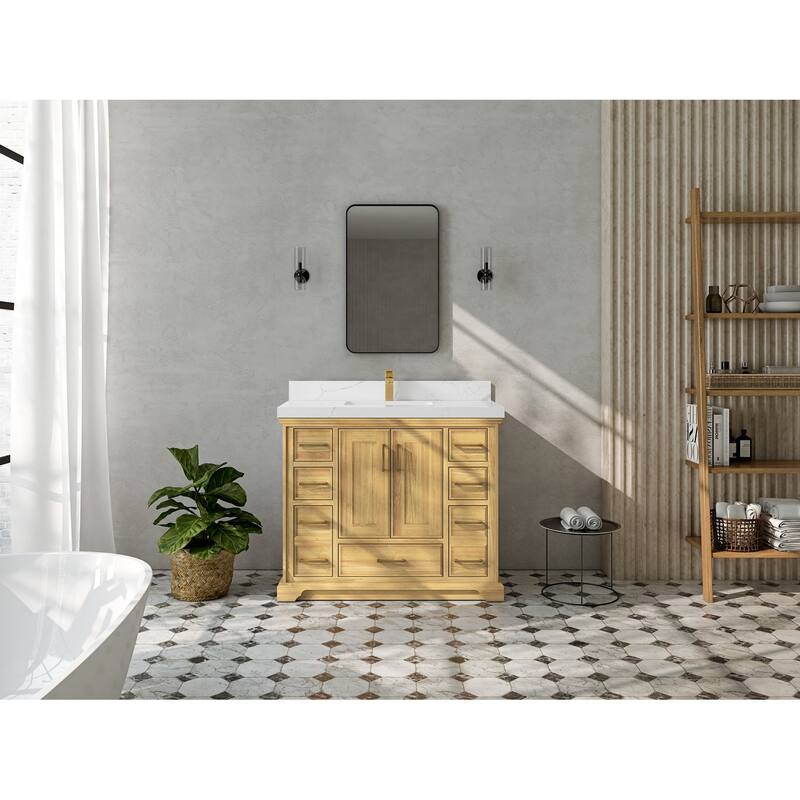 Willow Collections 42 in. W x 22 in. D Charlotte Teak Single Sink Bathroom Solid Teak Vanity with Countertop