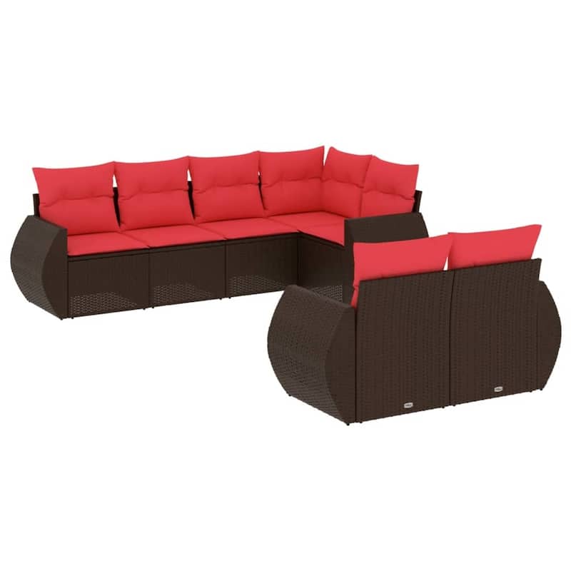 vidaXL 7 Piece Patio Sofa Set with Cushions Grey Poly Rattan - 24.4" x 24.4" x 27.2"