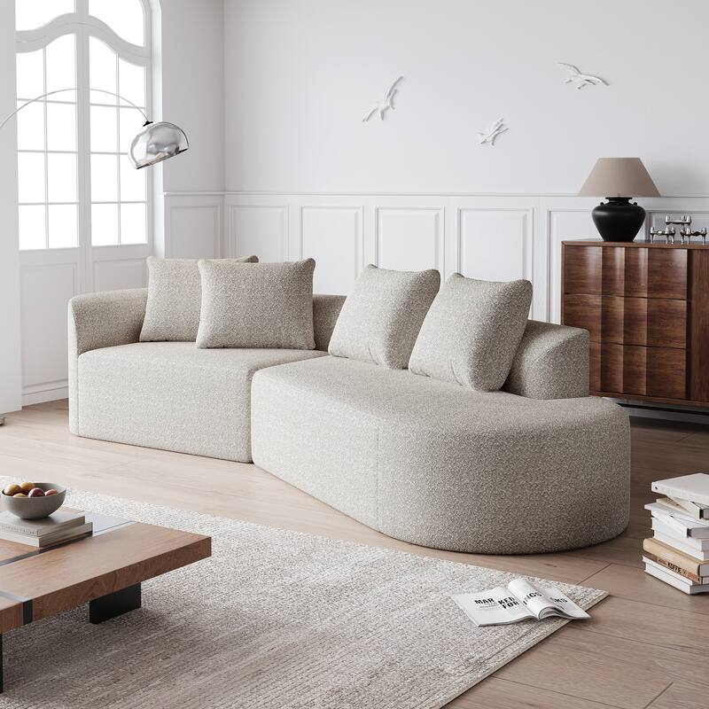 Modular Curved Sectional Sofa, Oversized Chenille Cloud Couch, Compressed Upholstered Sofa with 4 Throw Pillows