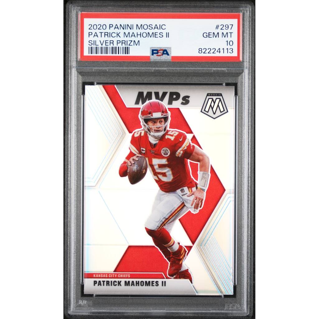 Patrick Mahomes 2020 Panini Mosaic Silver Prizm Card #297 Graded PSA 10 - 8' x 11'