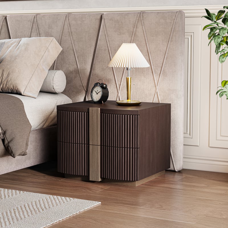 Christopher Knight Home - Lunera Modern Storage Nightstand with Fluted Design and Heavy Duty Base - Dark Brown