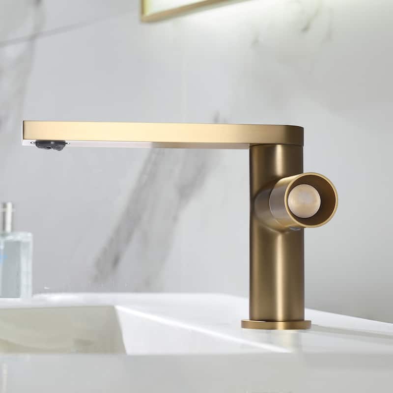 5.24''H Single Hole Bathroom Basin Faucet Single Handle in Black / Gold - Brushed Gold