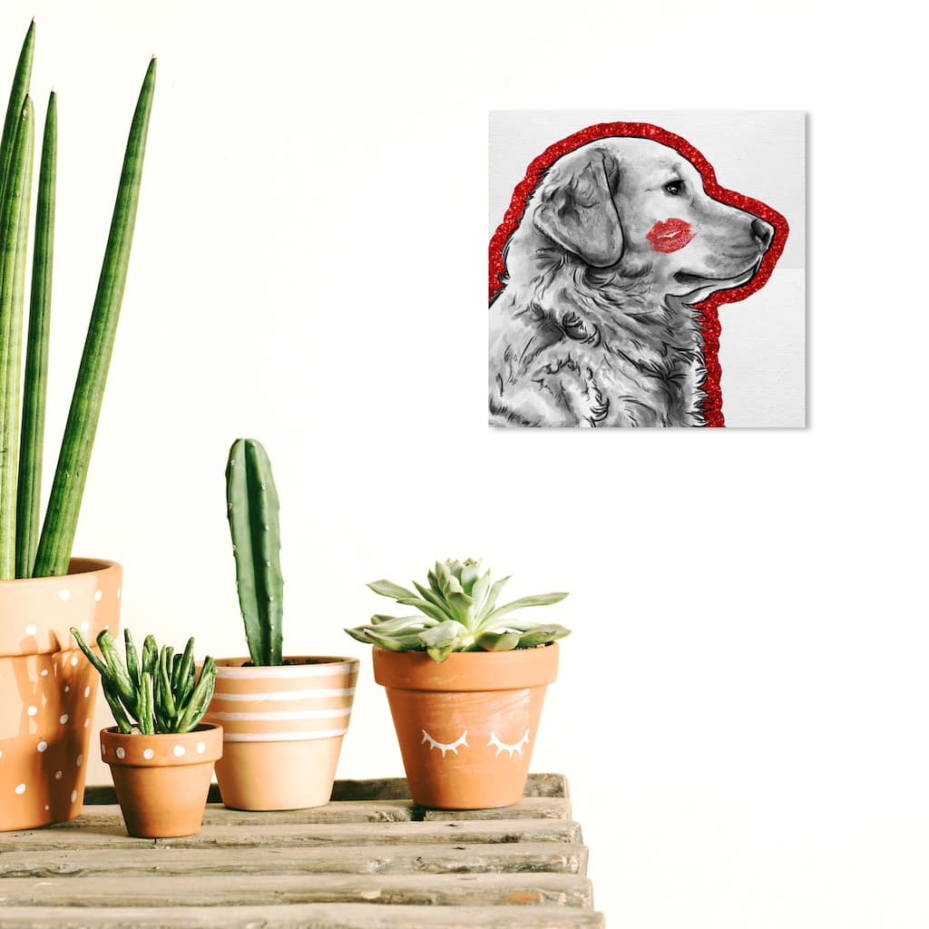 Wynwood Studio Canvas Fashion and Glam Kissing the Gold RED Gray and Light Gray Glam Wall Art Canvas Print