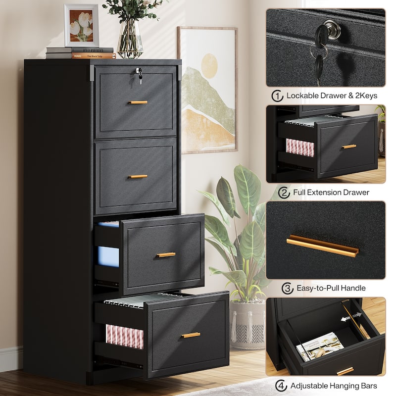 Vertical File Cabinet with 4 Drawers, Lockable Filling Cabinet with Key for Home Office