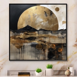 Designart "Exploring The Evolving Golden Moon Iii" Landscape Modern Framed Wall Decor - Bed Bath 