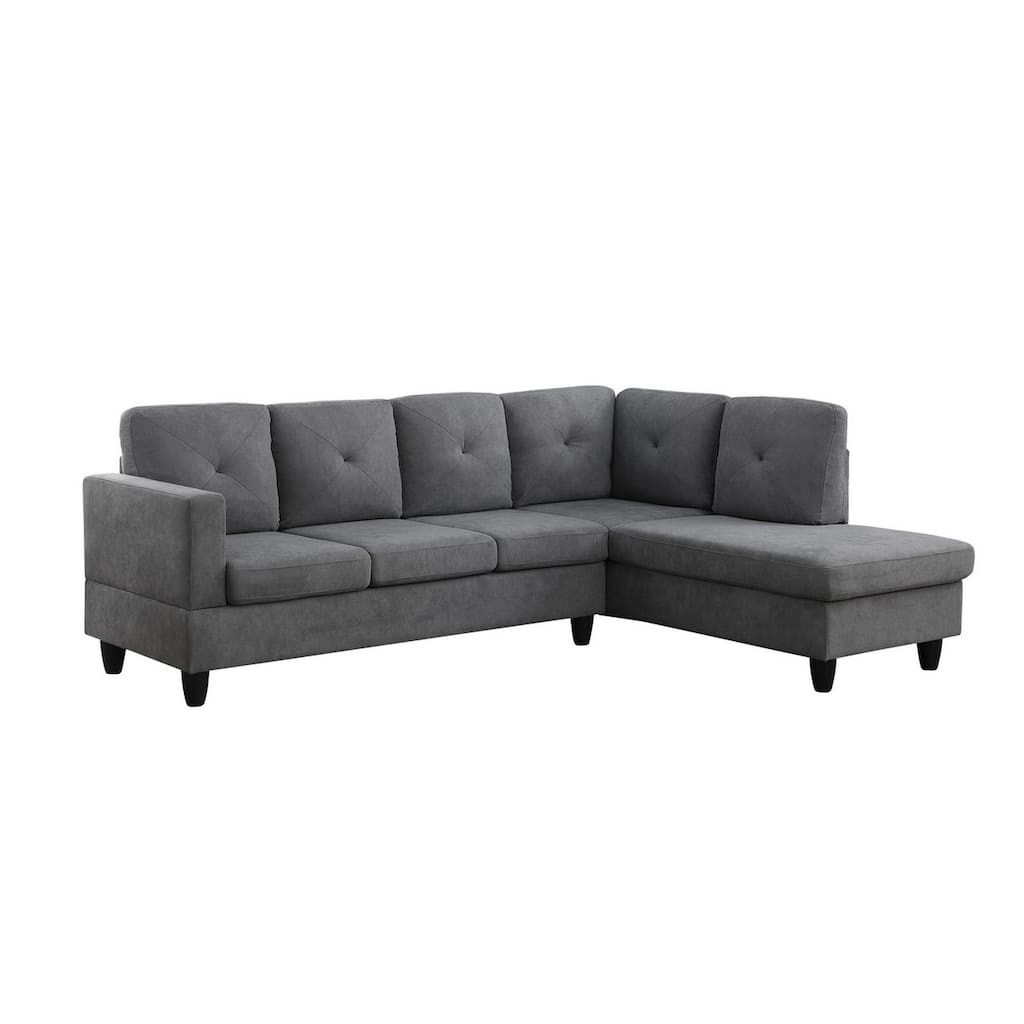 Kola 96 Inch Tufted Sectional Sofa, Right Facing Chaise, Dark Gray Fabric