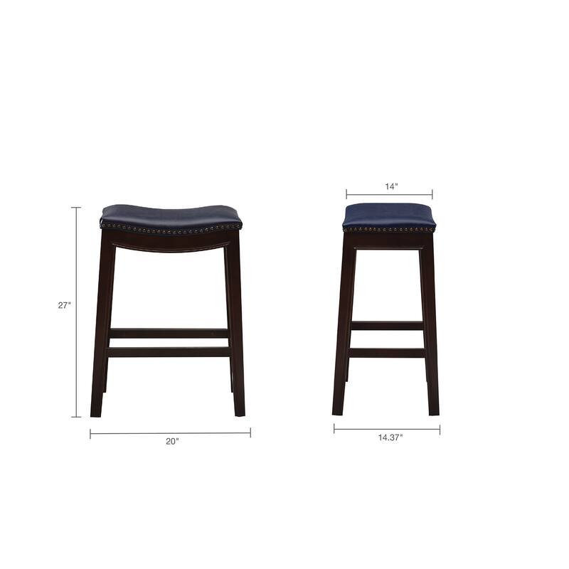 Roomfitters Backless Counter Stool, Italian Inspired 27-Inch Bar Stool with Nailhead Trim and Metal Kickplate