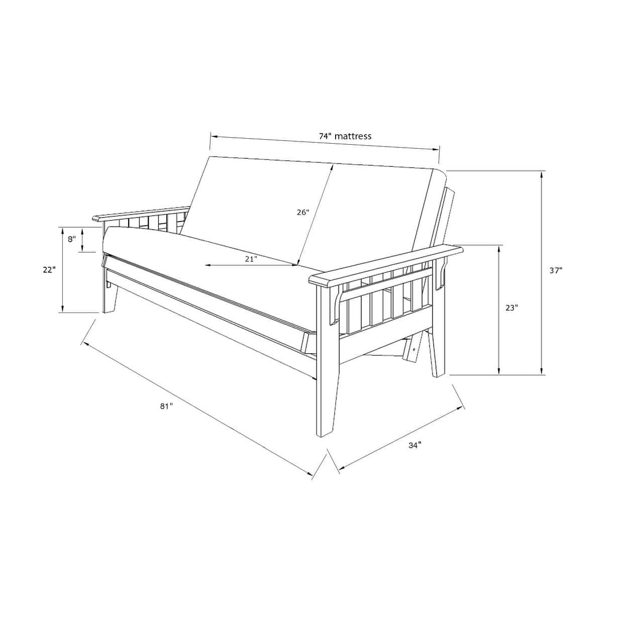Somette Tucson Full Size Futon Frame in Rustic Walnut Finish with