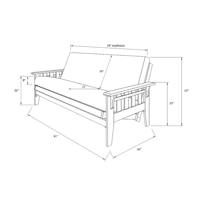 Somette Tucson Full Size Futon Set in Rustic Walnut Finish with Storage Drawers and Mattress