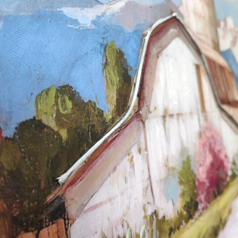 Framed Rustic Farmhouse Canvas Wall Art. Beautiful Field Painting Wildflower Barn Print Nature Scenery Picture