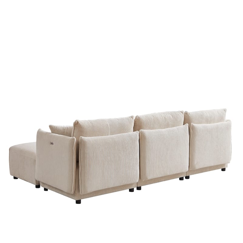 106'' Corduroy 3-Seater Sofa with USB Charging Ports and Convertible Design