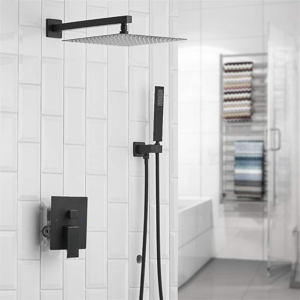 16 Inch Wall Mounted Shower Faucet With Handheld Shower Modern Shower System With Rain Shower Head With Pressure Balance Valve