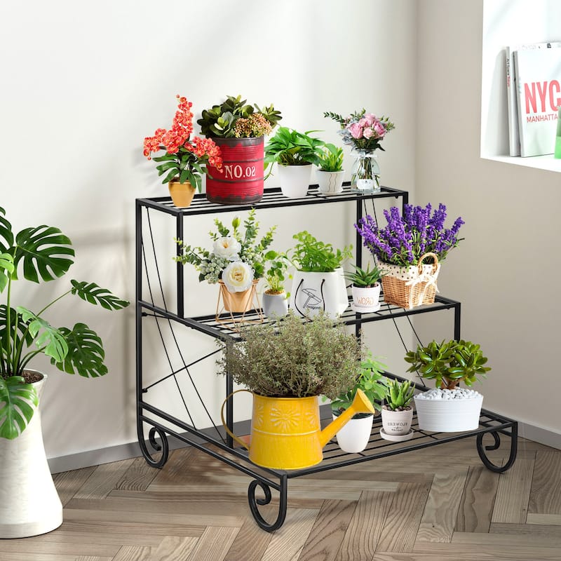 Costway 3 Tier Outdoor Metal Plant Stand Flower Planter Garden Display