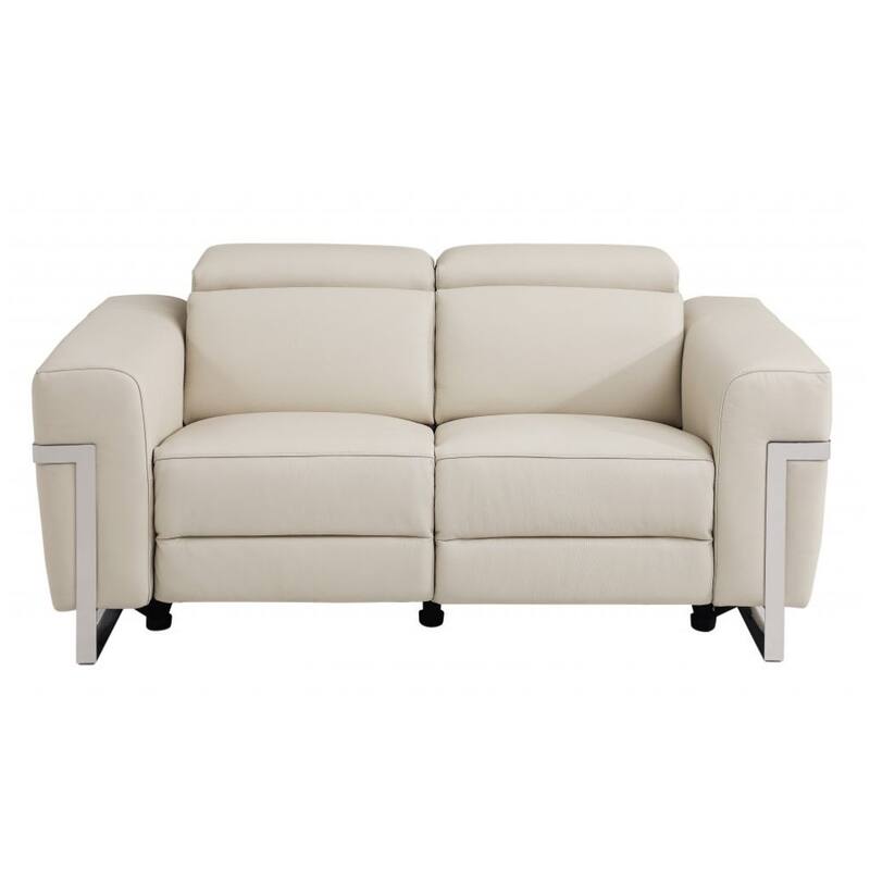 HomeRoots Three Piece Indoor Beige Italian Leather Six Person Seating Set