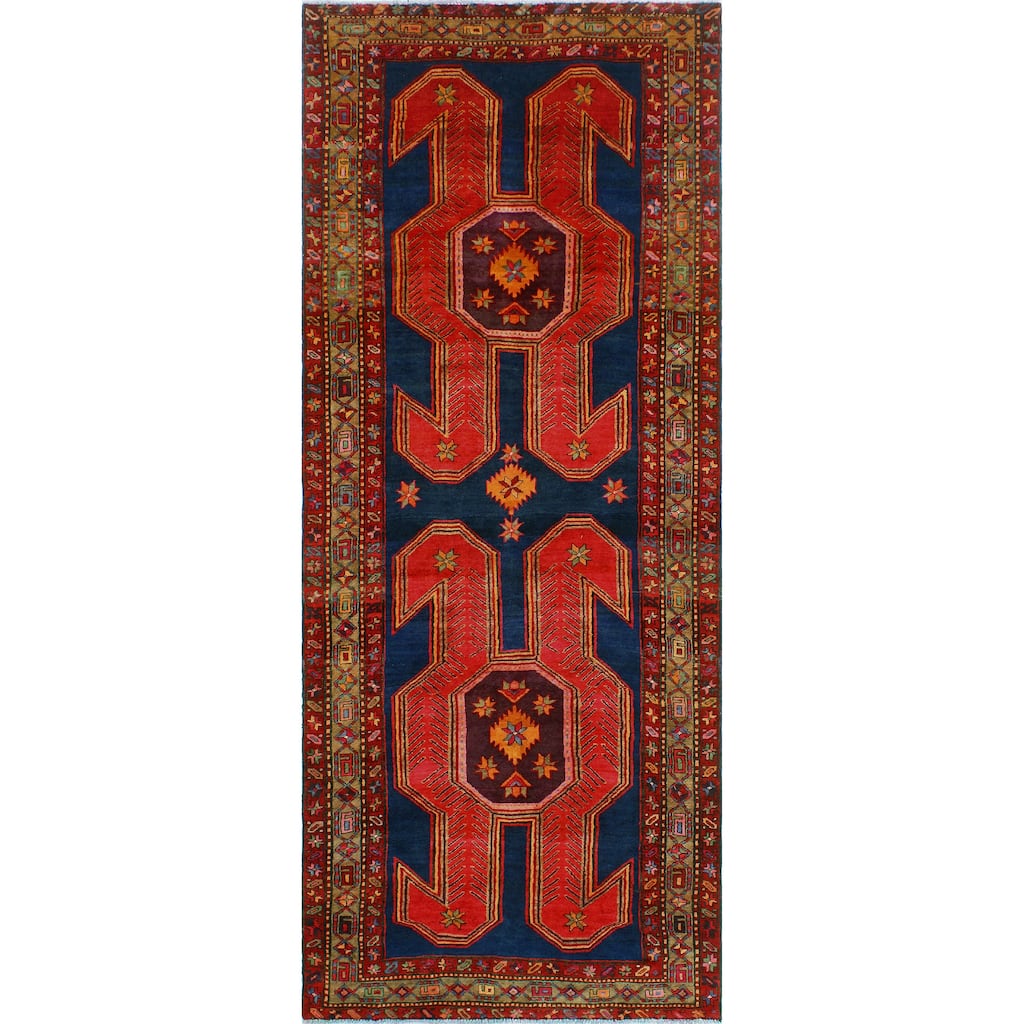 Fine Vintage Distressed Adderly Navy/Red Runner - 4'1" x 10'5"