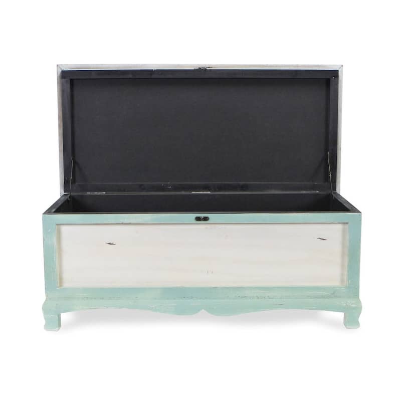 Seafoam Green Wooden Shabby Bench Chest with Seat Cushion - L: 36" x W: 16.5" x H: 15"