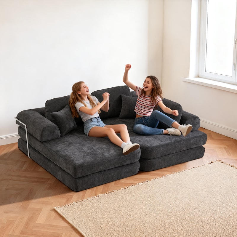 Chenille Memory Foam Sleeper Couch Freely Assembled Sectional Sofa with Chaise and Movable Armrests for Freely Assembled