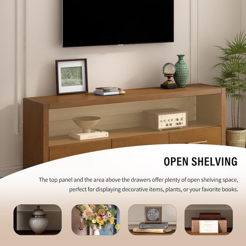 Mirod Stylish TV Stand with Ample Storage,Classic Design with Three Drawers and Spacious Surface,Minimalist Metal Handles