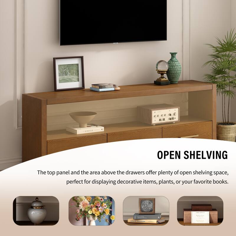 Modern TV Stand, Stylish Sideboard Decorative Table with 3 Drawers, for Living Rooms Bedroom or Hallway, Brown