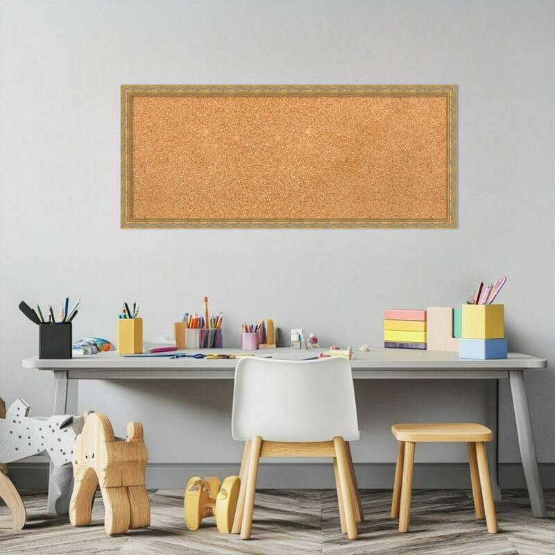 Mila Dark Gold Wood Framed Cork Board - Bulletin Board, Organization Board, Pin Board