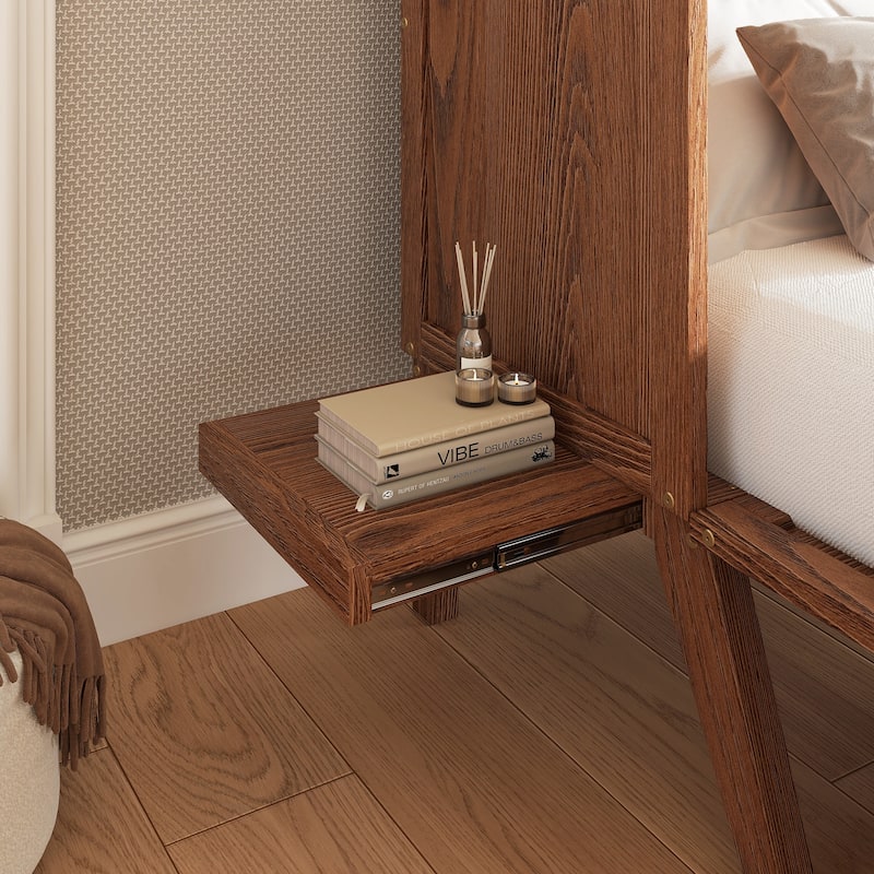 Full Size Murphy Bed with USB Port and Removable Shelves on Each Side, Solid Pine Murphy Cabinet Bed for Home Office