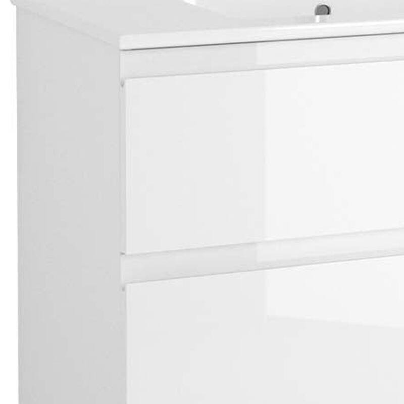 HomeRoots 32" White Wood Freestanding Bathroom Vanity With White Sink And Three Drawers - 32.00 in. x 39.06 in. x 18.10 in.