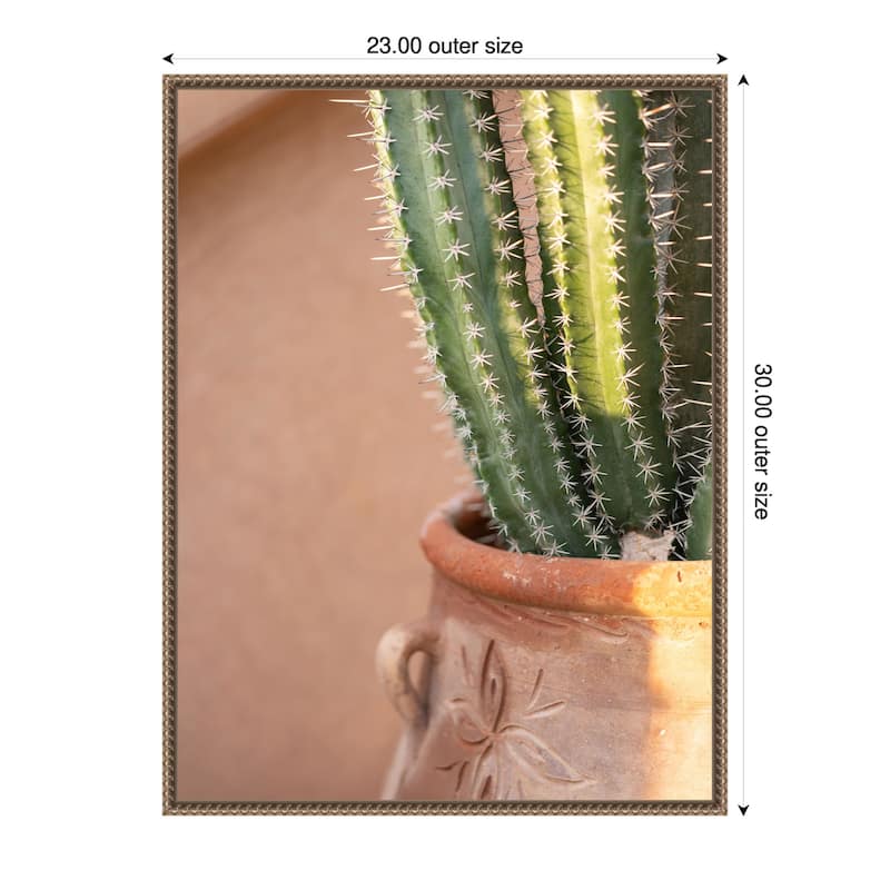 Green On Orange by Raisa Zwart Framed Canvas Wall Art Print - Sylvie Beaded Gold - 23 x 30 in