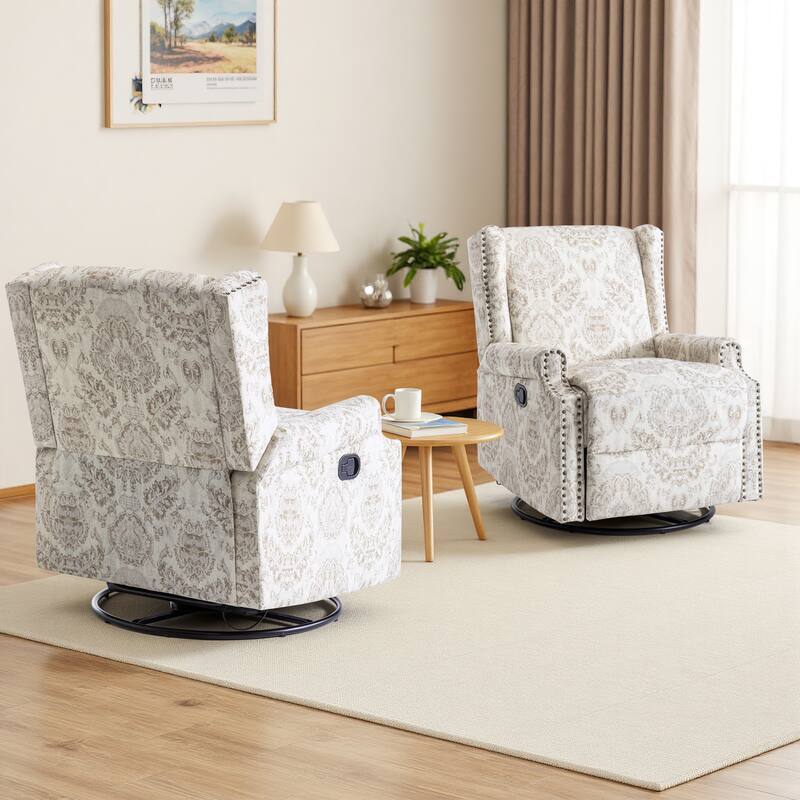 Floral Linen Manual Recliner Chair with Footrest set of 2
