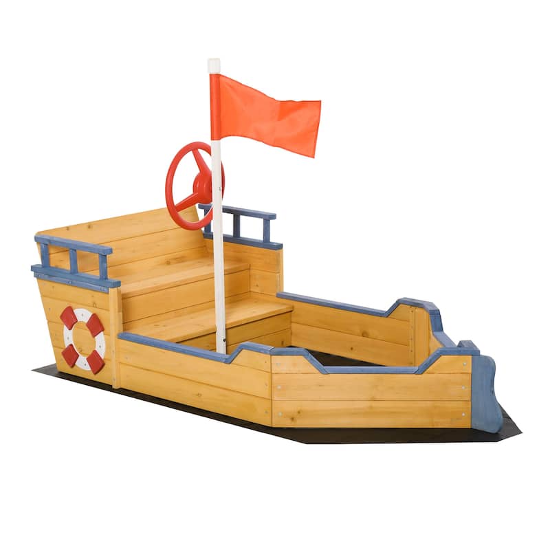 Outsunny Large Outdoor Kids Sandbox Backyard Toy, Cedar Wood Sandbox - 62.25"x 30.75"x 18"