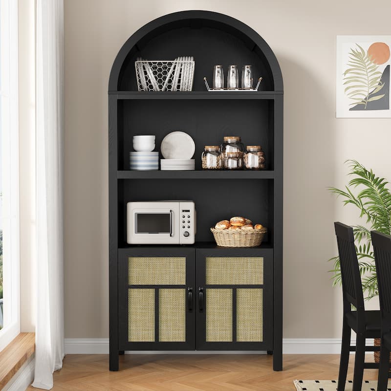 Arched storage cabinet with Rattan Doors