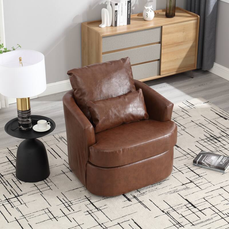 32.68" Swivel Barrel Chair with Metal Base